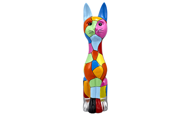 Sculpture chat en résine multicolore