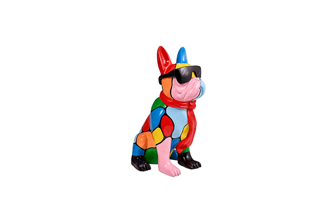 Statuette bouledogue français en résine multicolore avec lunette