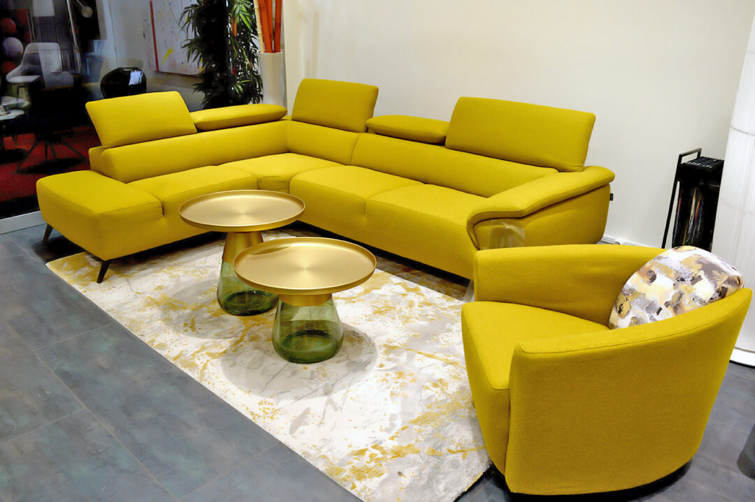 Tesla - Salon d'angle tissu + Ketty - Cabriolet Pivotant