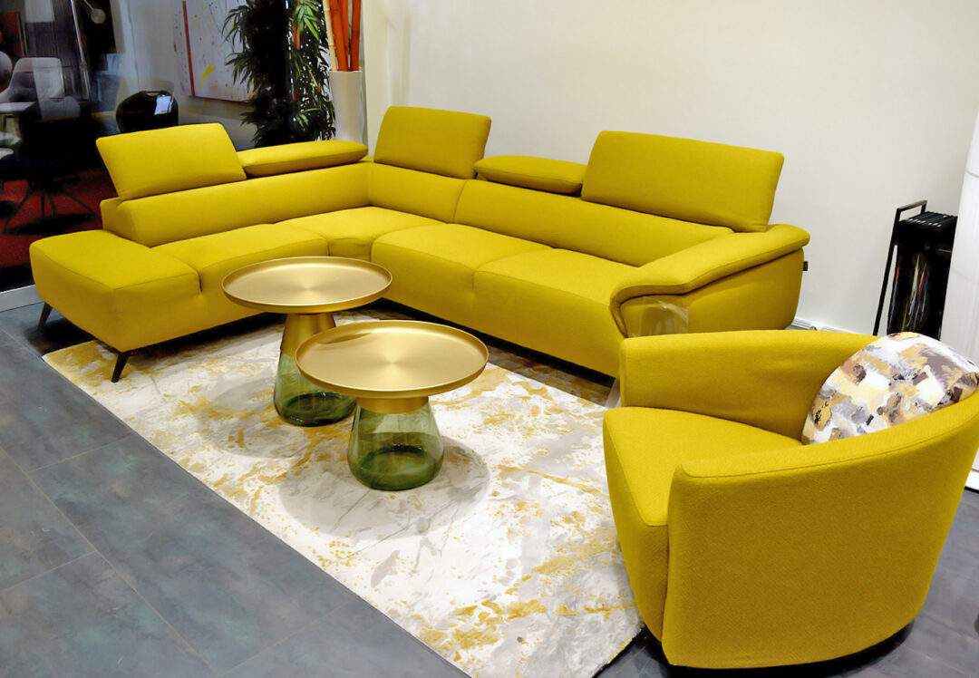 Tesla - Salon d'angle tissu + Ketty - Cabriolet Pivotant