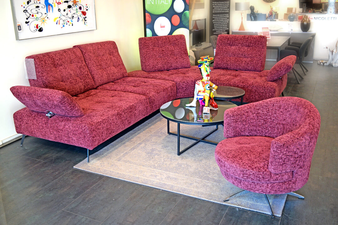 Vinho - Salon d'angle + Fauteuil Cabriolet Pivotant