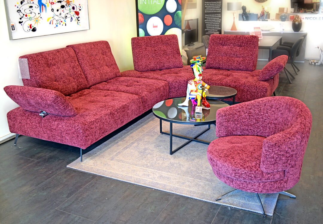 Vinho - Salon d'angle + Fauteuil Cabriolet Pivotant